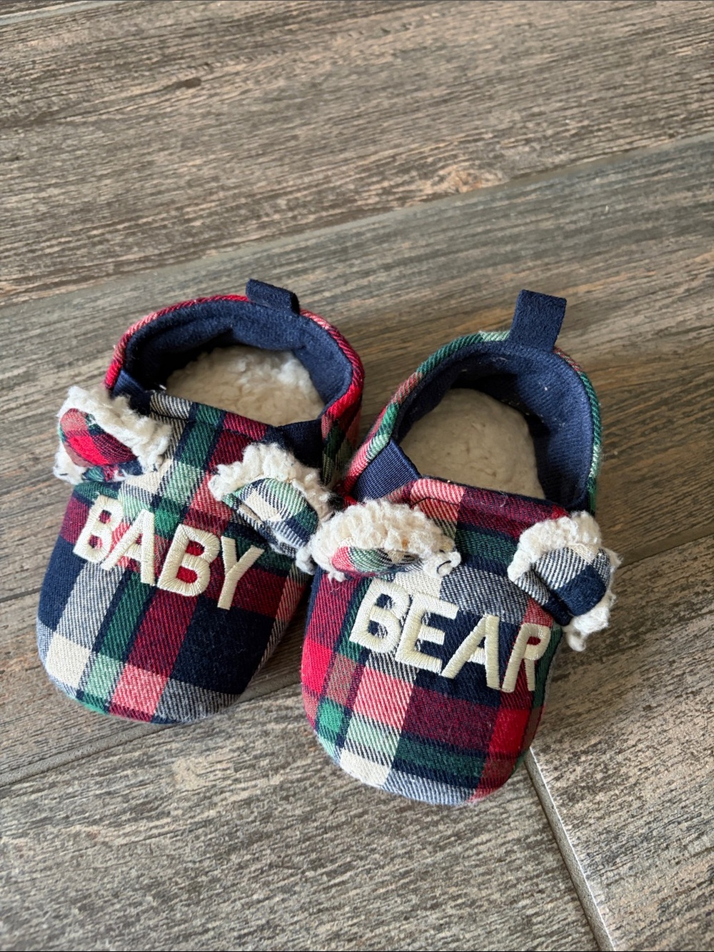 dearfoams Baby Bear Plaid Slippers - Red, Green & Navy